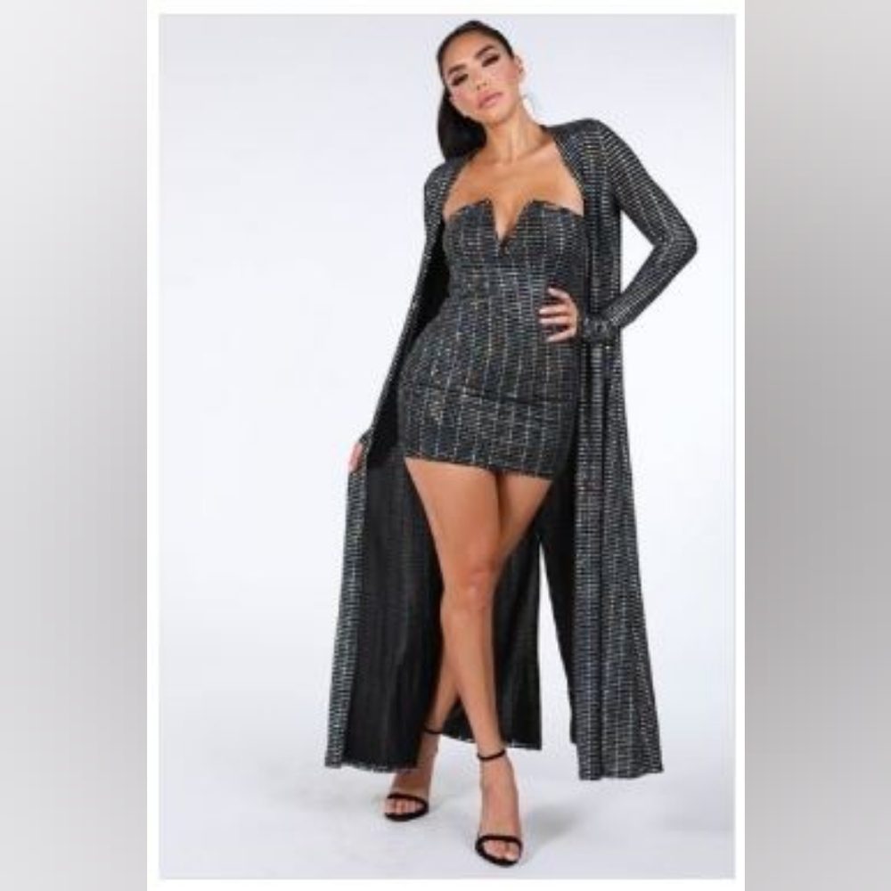K+Glam Embellished 2-Pc Strapless Dress & Duster Cardigan